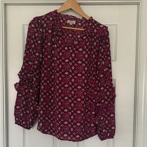 LOFT Burgundy Floral Blouse